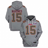 Men's Kansas City Chiefs #15 Patrick Mahomes Gray Super Bowl LVIII Patch Limited Edition Hoodie,baseball caps,new era cap wholesale,wholesale hats